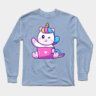 Cute Working On Laptop Cartoon Long Sleeve T-Shirt